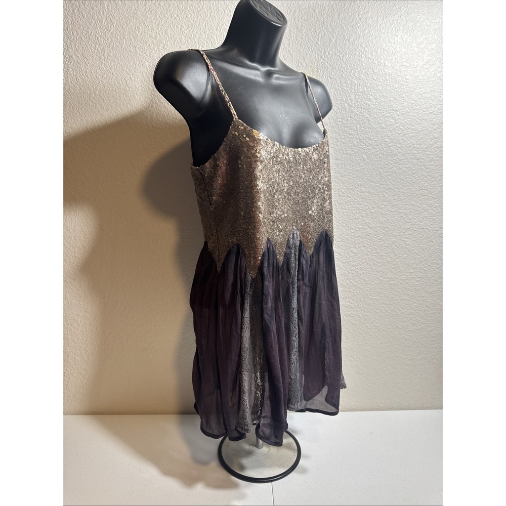 Gimmicks BKE Silk Sequin Tank Lace Fringe Kimono Small Festival Whimsigoth BOHO - Picture 4 of 16